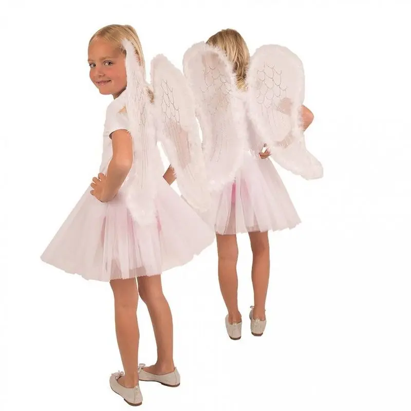 Ailes d'ange en plumes blanches bordées de marabout