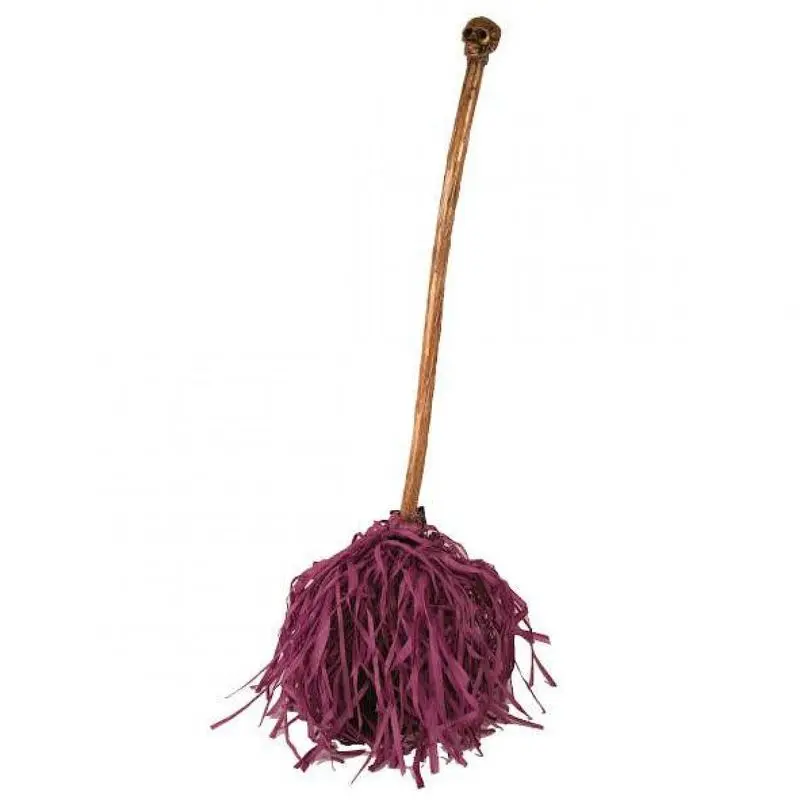 Balai de sorcière à crâne et raphia mauve