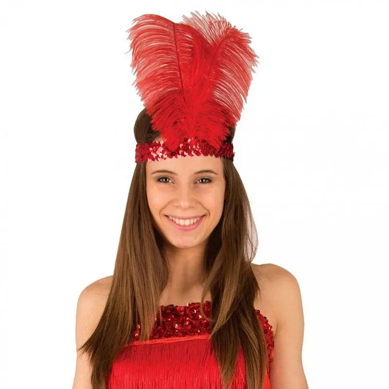Bandeau charleston rouge à plumes d'autruche