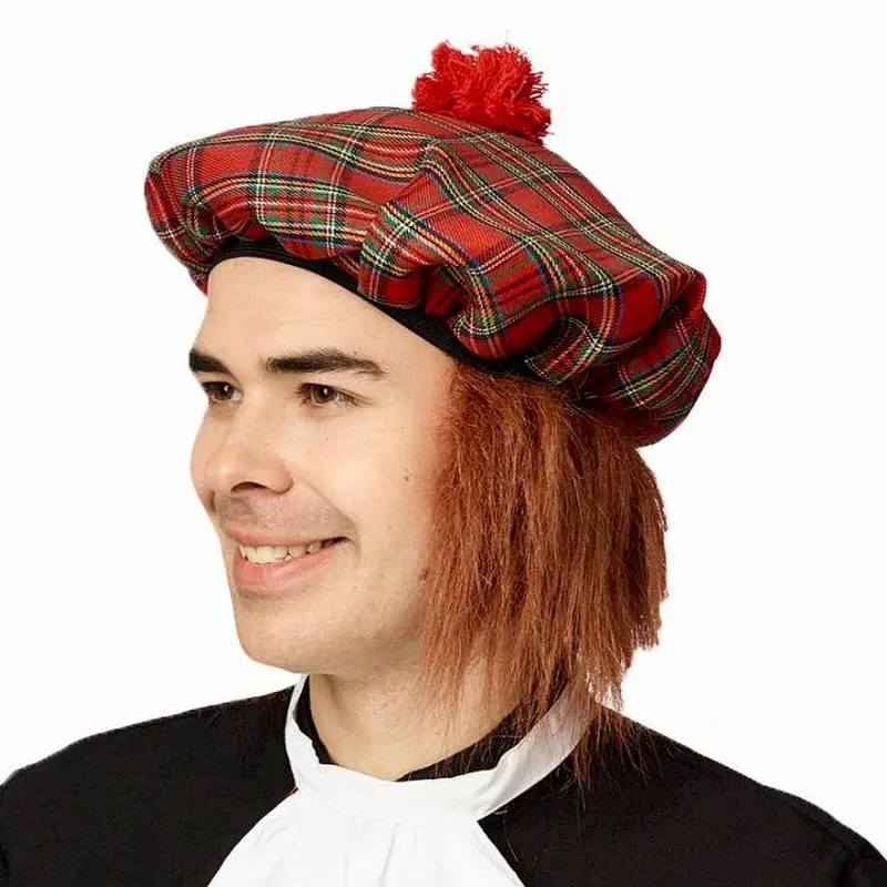 Bonnet écossais à carreaux avec cheveux