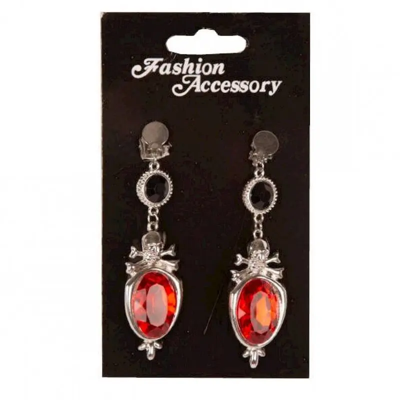 Boucles d'oreilles gothiques à crâne et pierre rouge