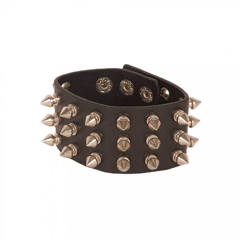 Bracelet manchette noir à clous pointus