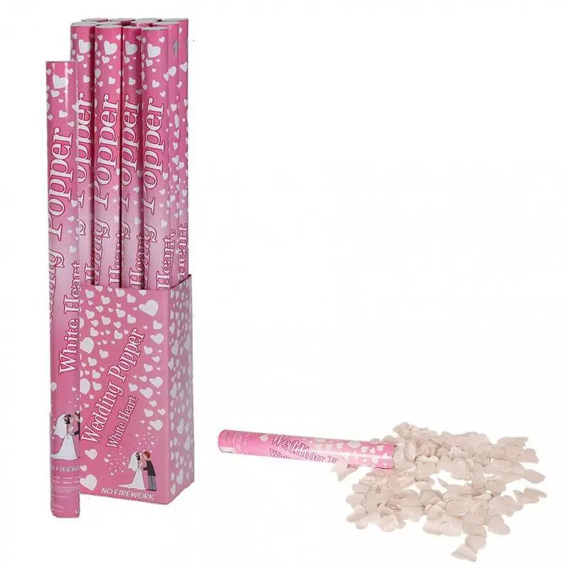 Canon à confettis cœurs blancs 80 cm