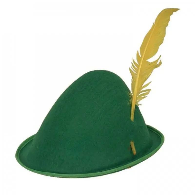 Chapeau bavarois pointu vert à plume