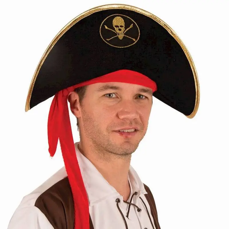 Chapeau de capitaine pirate noir à ruban