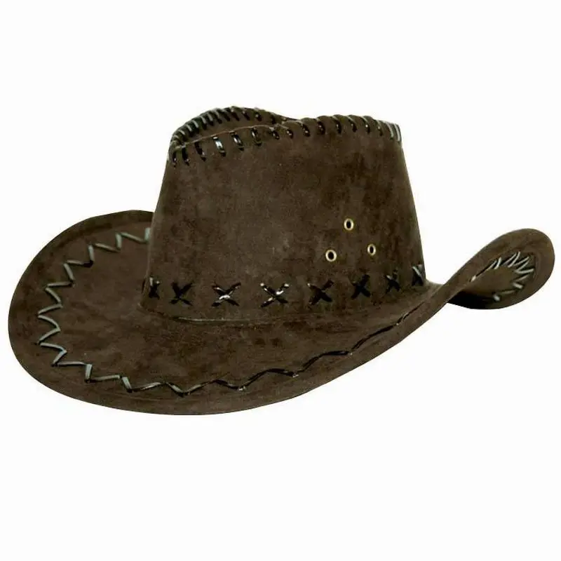 Chapeau de cowboy marron foncé à laçage noir