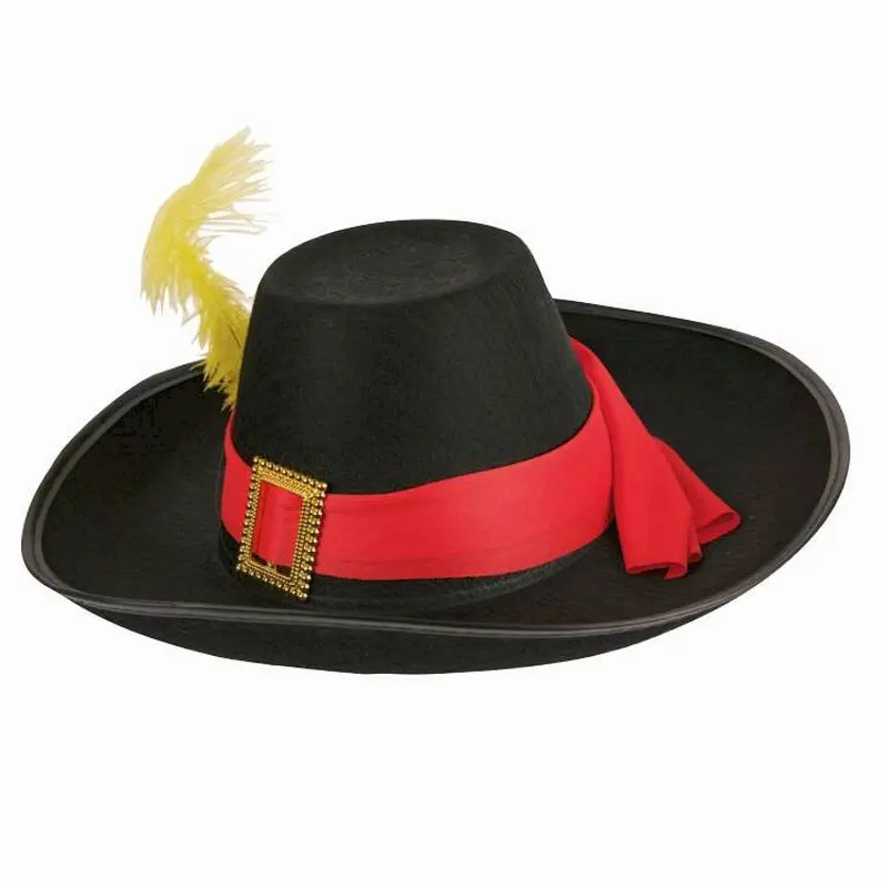 Chapeau de mousquetaire noir à plume jaune