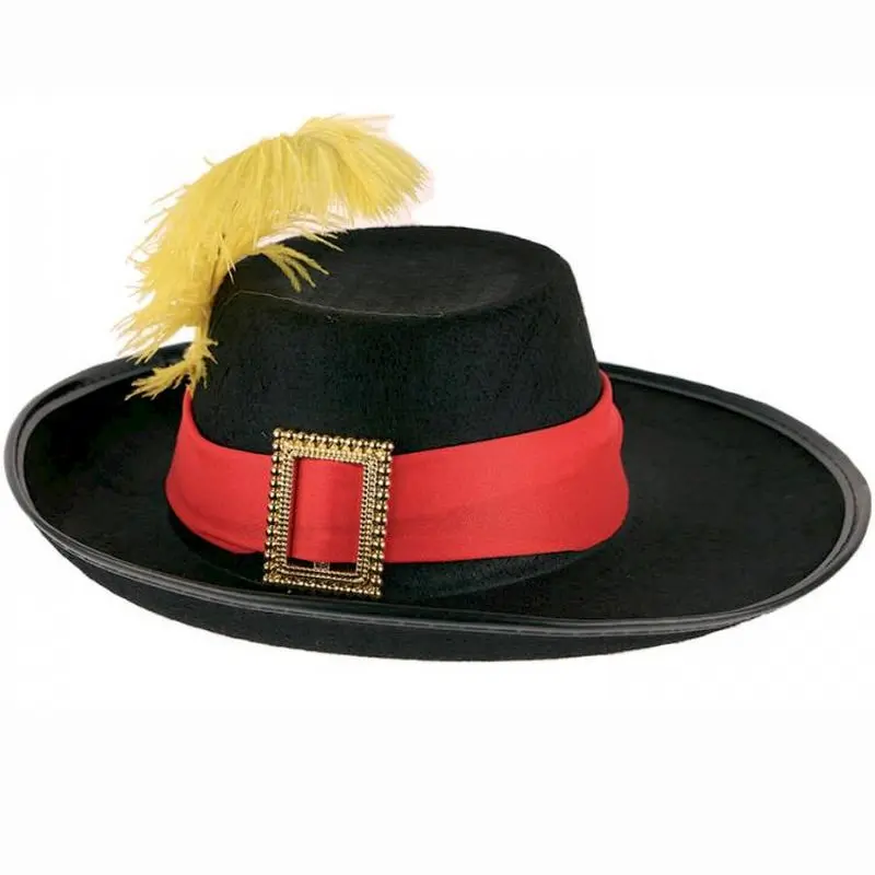 Chapeau de mousquetaire noir à plume jaune junior