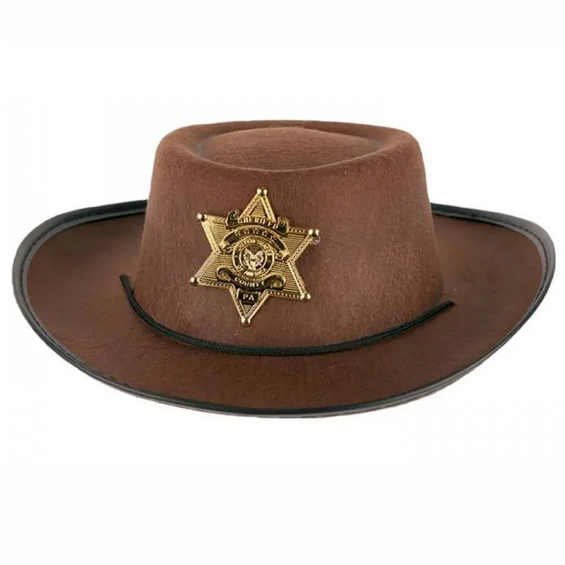Chapeau de shérif marron à étoile dorée enfant