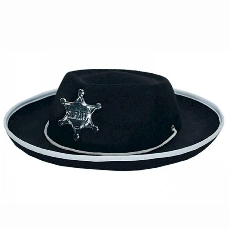 Chapeau de shérif noir à étoile argentée enfant