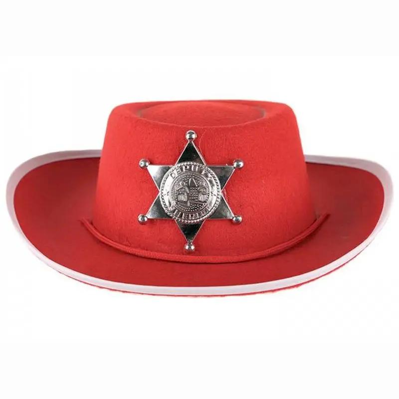 Chapeau de shérif rouge à étoile argentée enfant