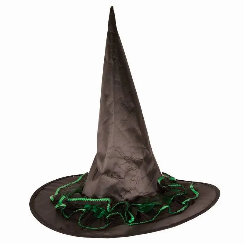Chapeau de sorcière noir à volants verts