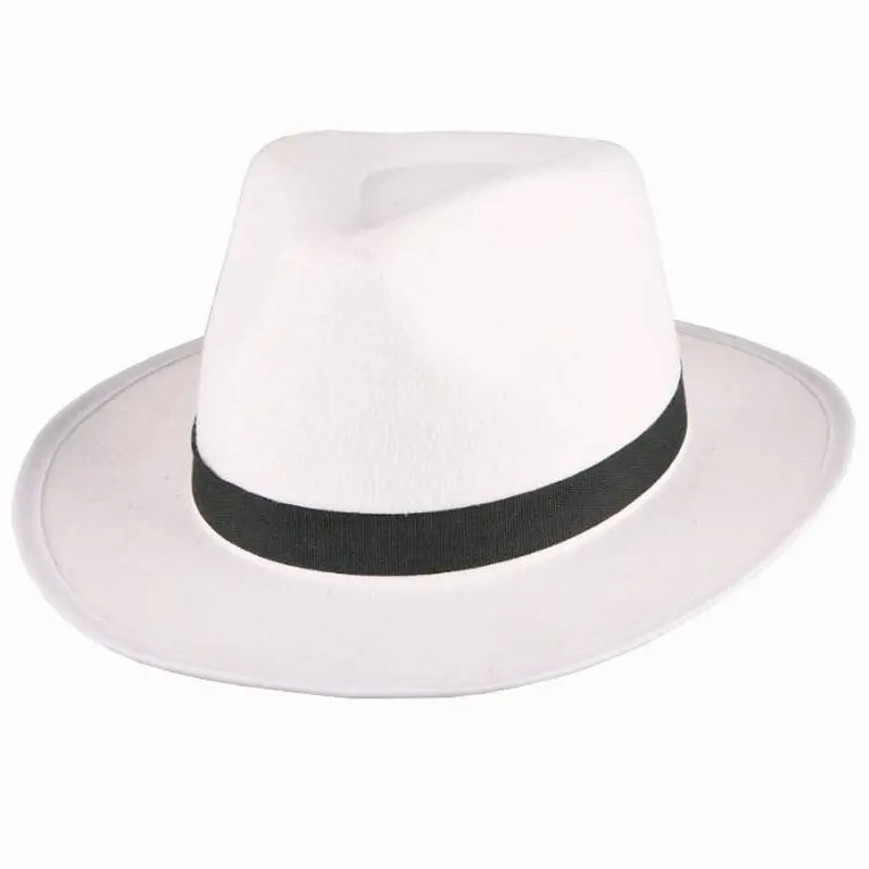 Chapeau gangster blanc à ruban noir