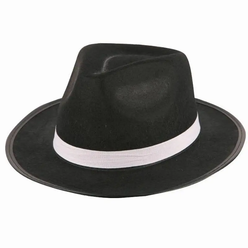 Chapeau gangster noir à ruban blanc