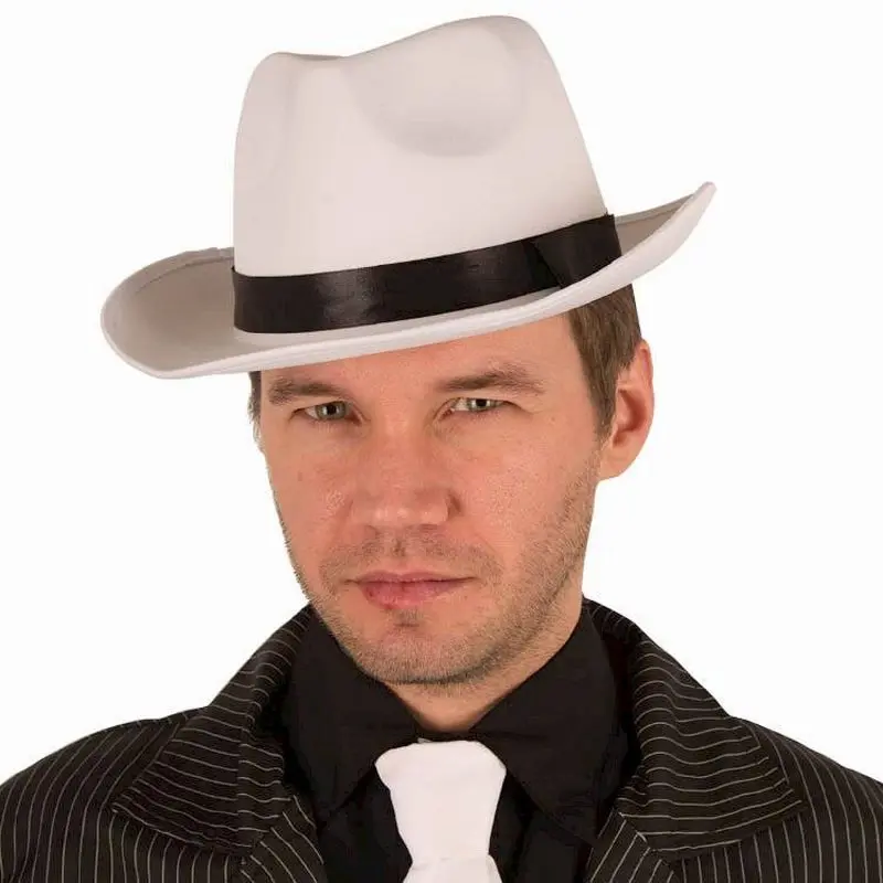 Chapeau gangster satin blanc