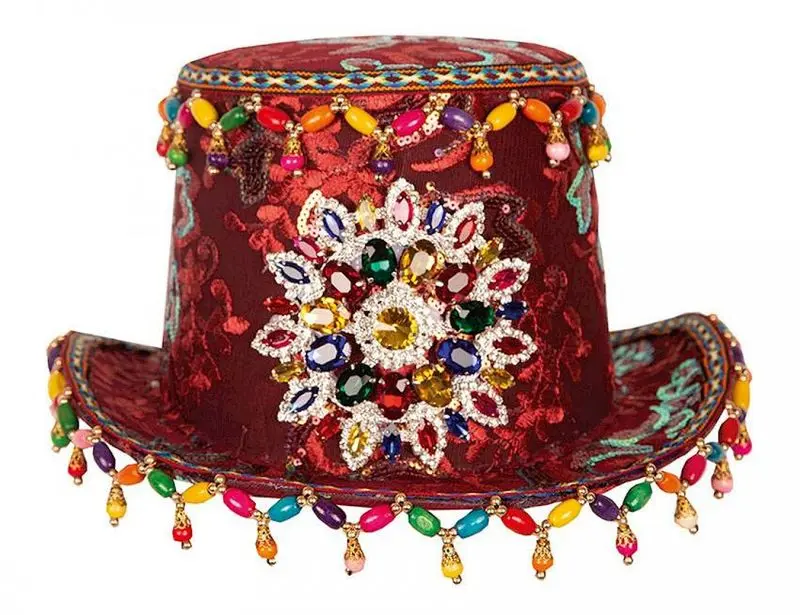 Chapeau haut de forme bijoux bordeaux