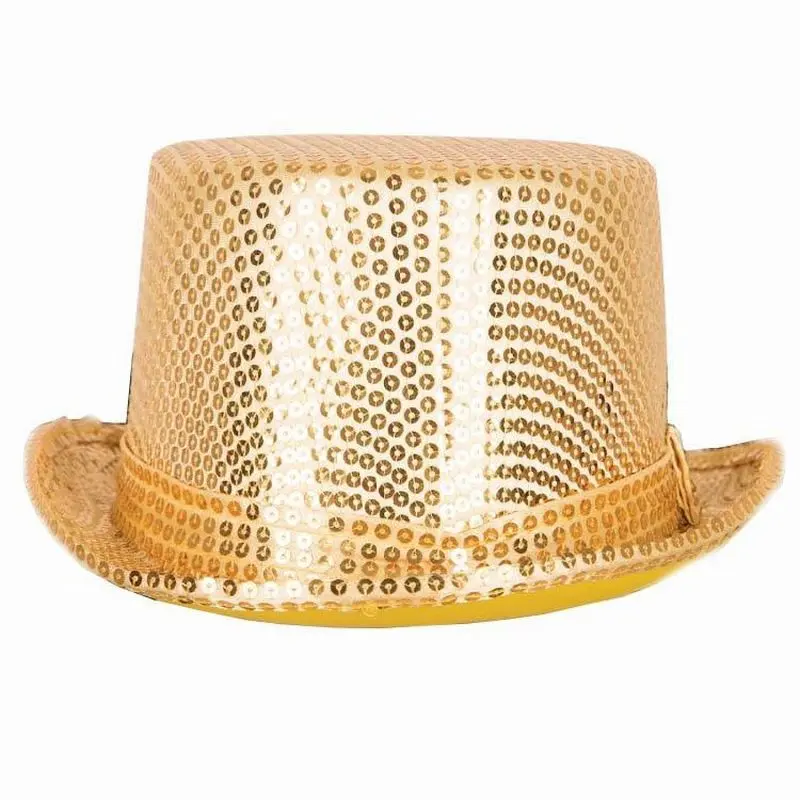 Chapeau haut de forme doré à sequins