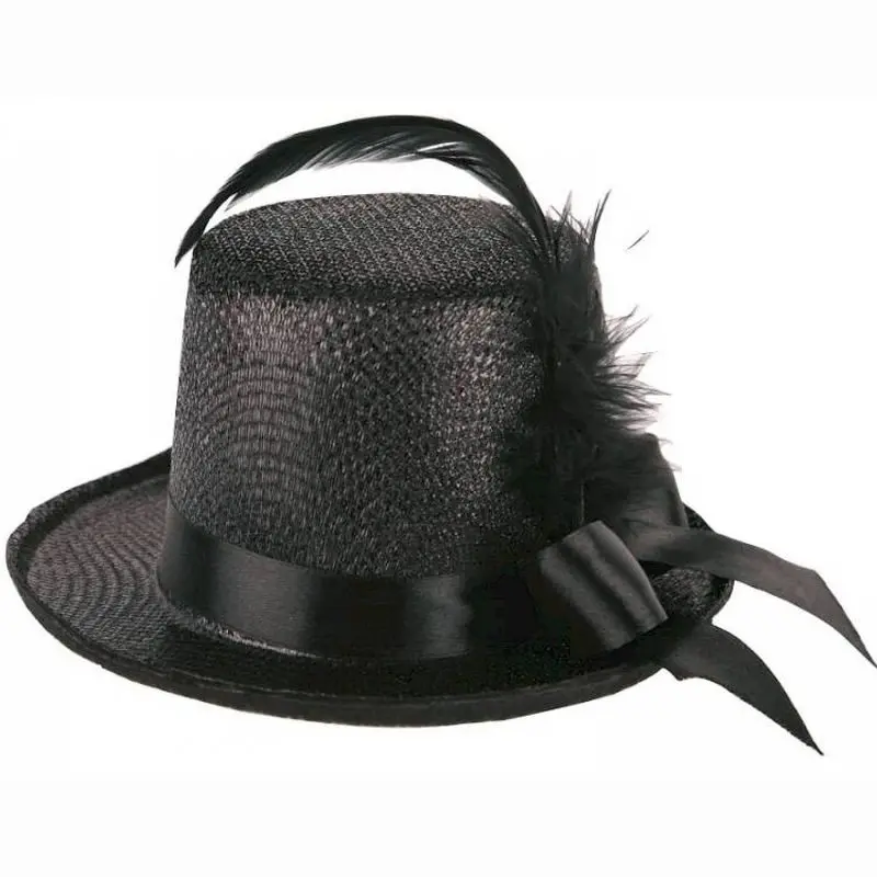 Chapeau haut de forme mini noir à nœud et plume