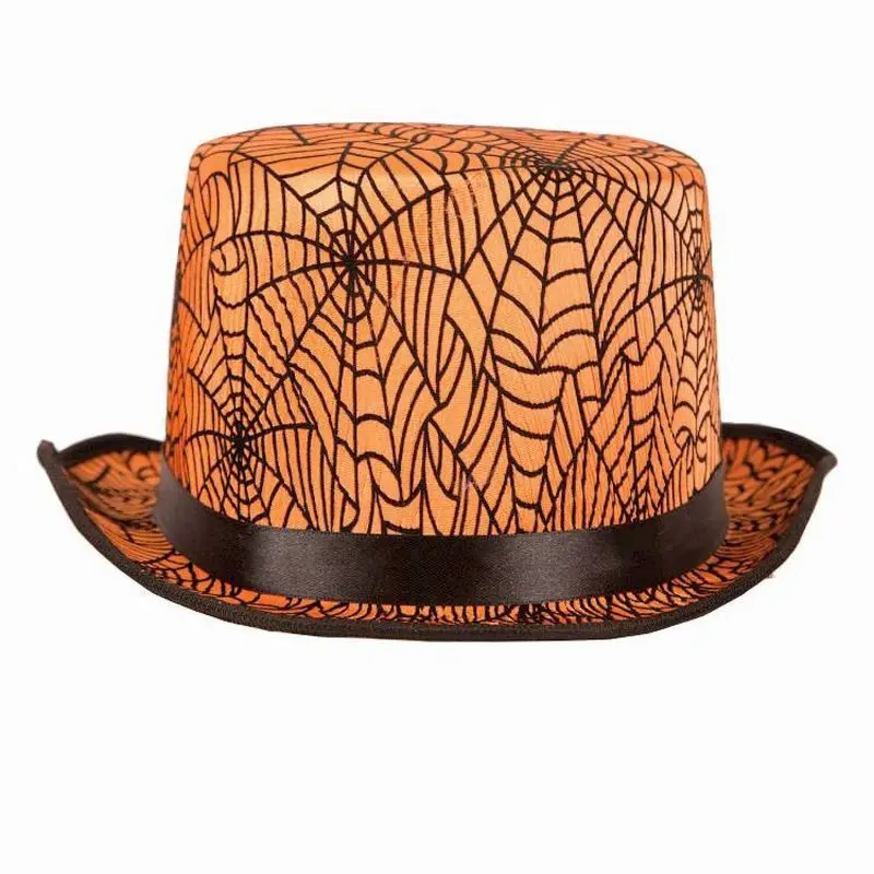 Chapeau haut de forme toile d'araignée orange