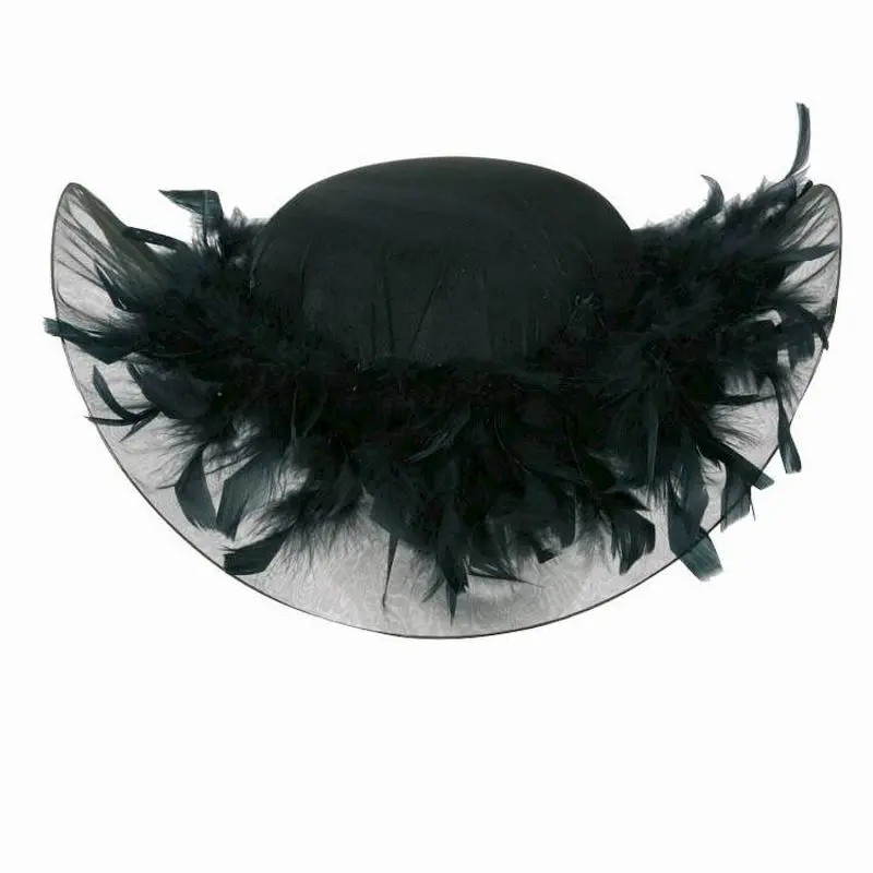 Chapeau noir à bord transparent et plumes