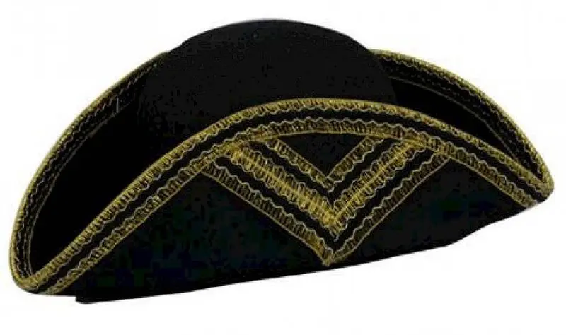 Chapeau tricorne noir à galon doré