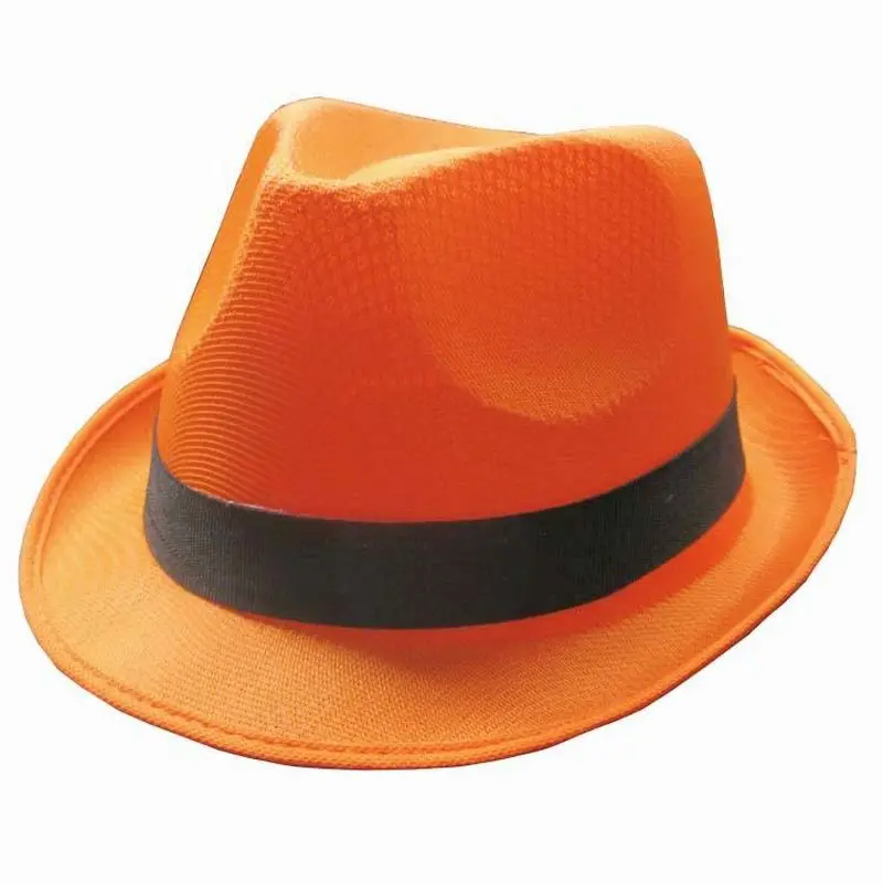 Chapeau trilby orange à ruban noir