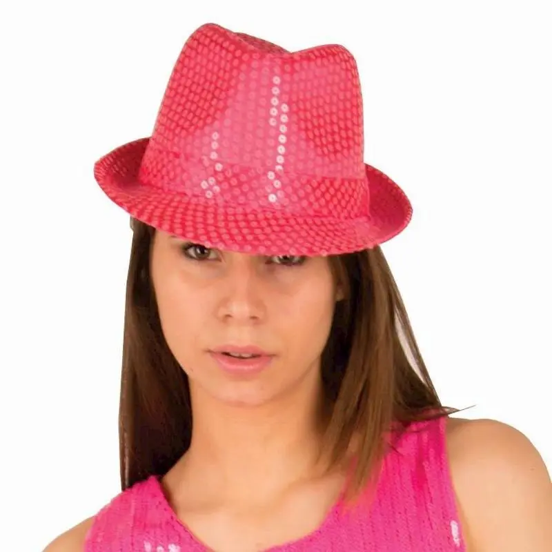 Chapeau trilby rose à sequins