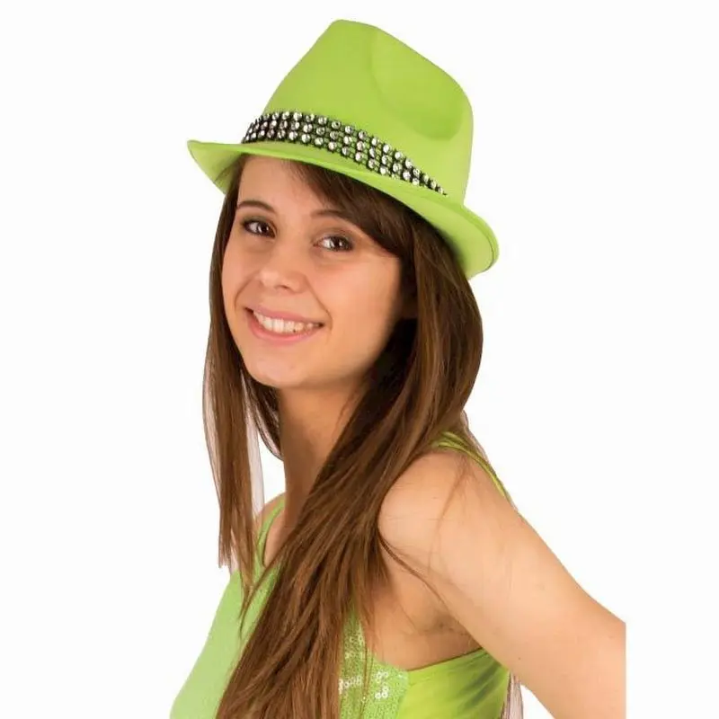 Chapeau trilby vert à galon de strass