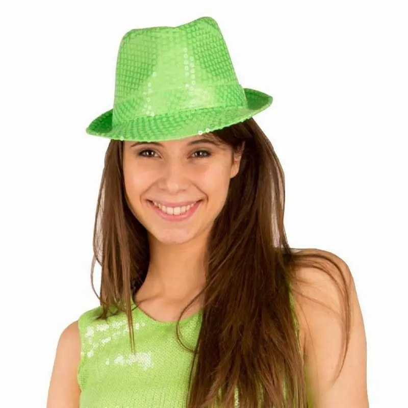 Chapeau trilby vert à sequins