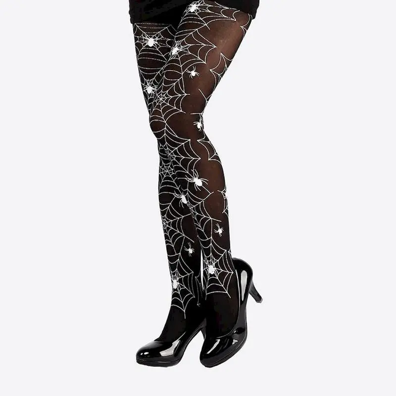 Collant noir à toiles d'araignée blanches