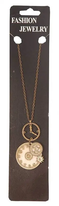 Collier à cadran d'horloge et engrenages dorés