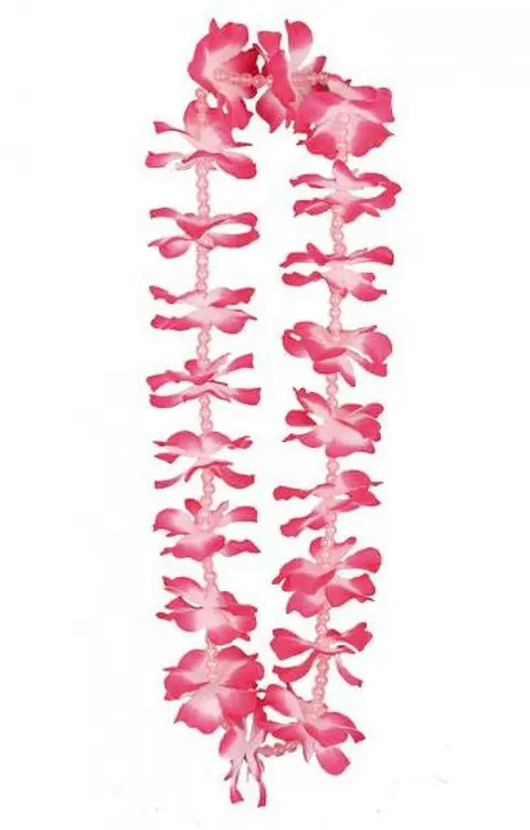 Collier hawaïen à fleurs roses et rang de perles
