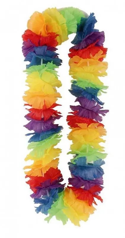 Collier hawaïen à grosses fleurs frangées multicolores