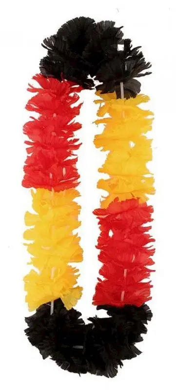 Collier hawaïen à grosses fleurs frangées noir jaune rouge