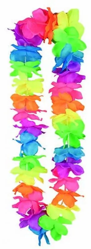 Collier hawaïen de fleurs fluo multicolores