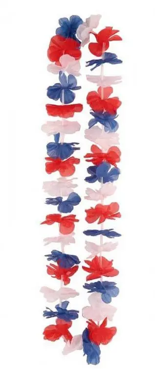 Collier hawaïen tricolore bleu blanc rouge