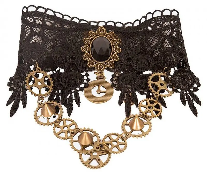 Collier ras-de-cou en dentelle à engrenages