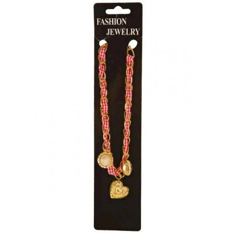 Collier tyrolien à ruban vichy rouge et cœur doré