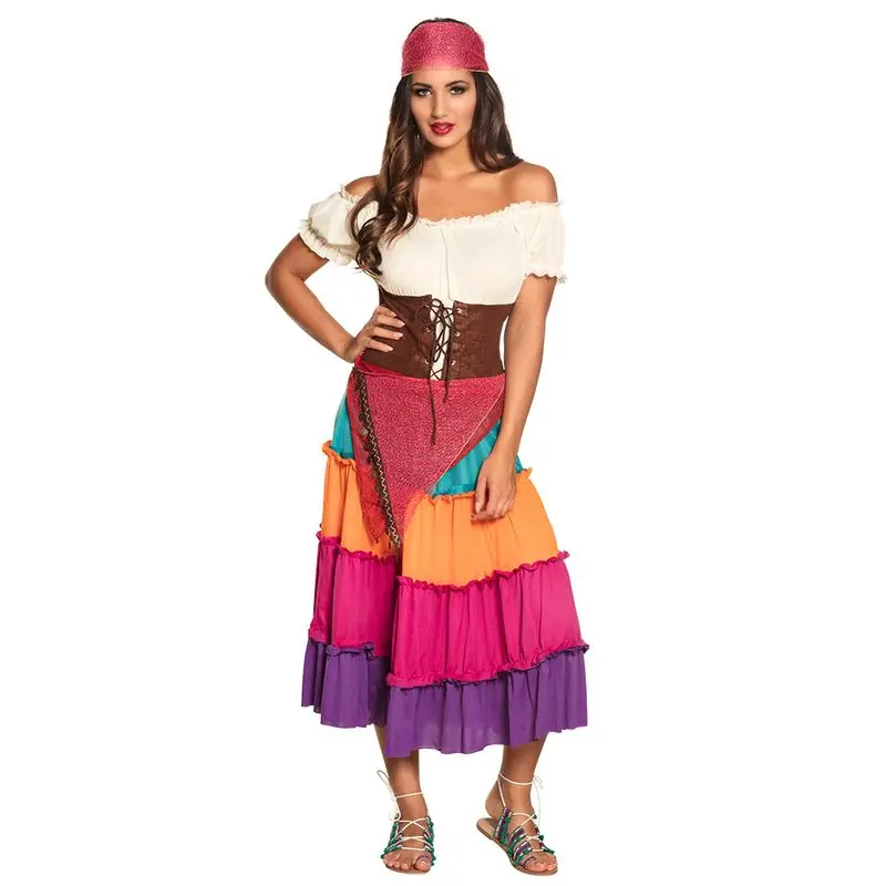 Déguisement bohémienne à volants multicolores