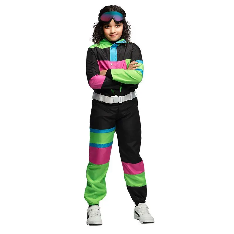 Déguisement combinaison de ski noire et fluo enfant