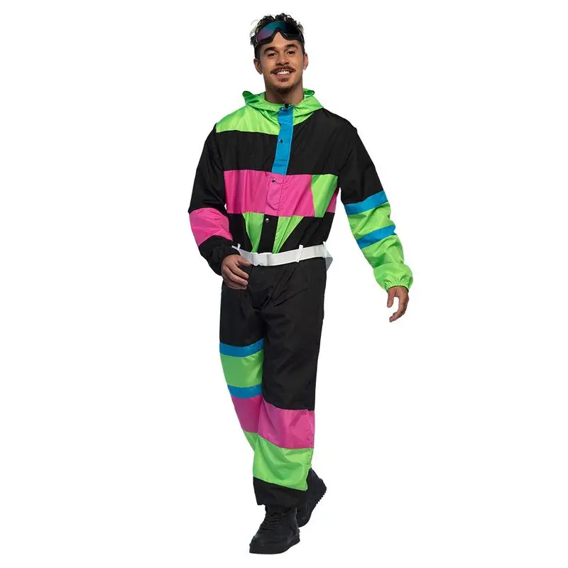 Déguisement combinaison de ski noire et fluo homme