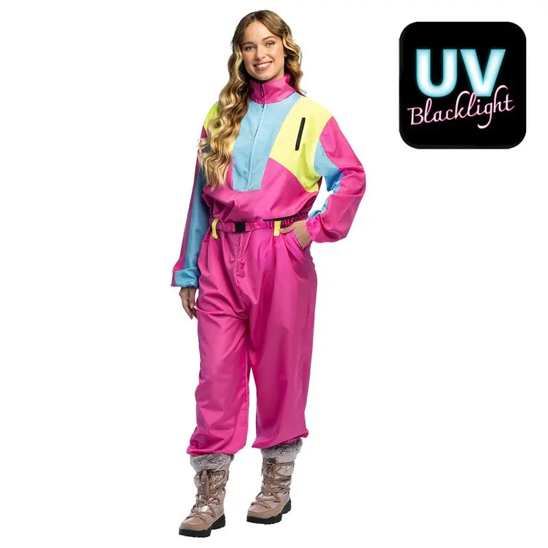 Déguisement combinaison de ski rose fluo femme