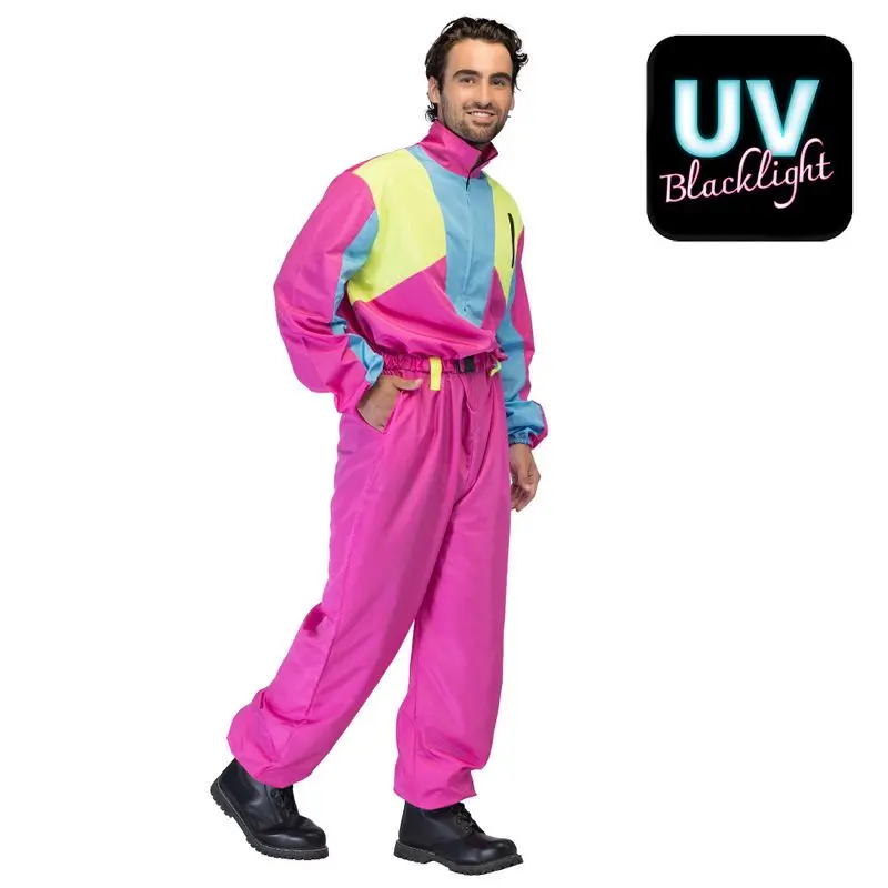 Déguisement combinaison de ski rose fluo homme