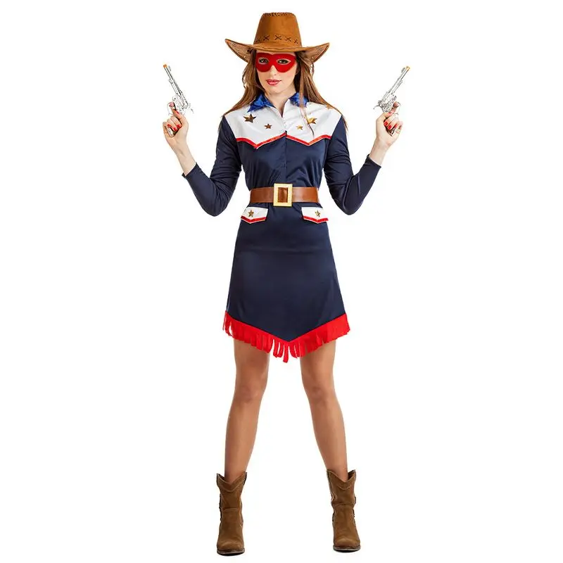 Déguisement cowgirl étoilée à franges rouges