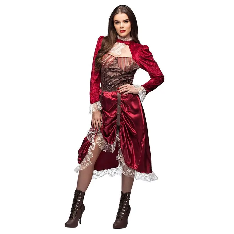 Déguisement dame steampunk à jupe mi-longue