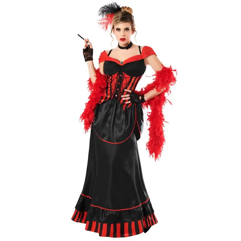 Déguisement danseuse de saloon à volant rayé