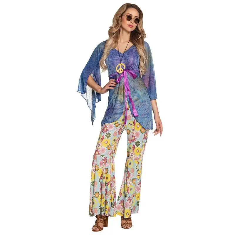 Déguisement hippie à tunique bleue voilée