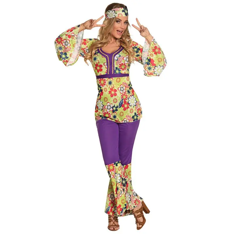 Déguisement hippie à tunique fleurie verte
