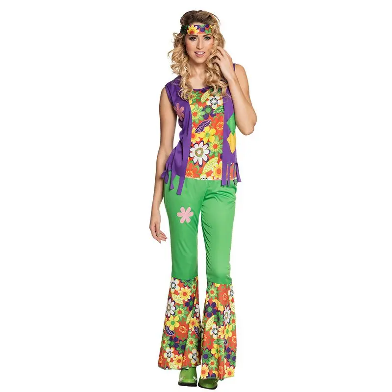 Déguisement hippie au pantalon vert femme