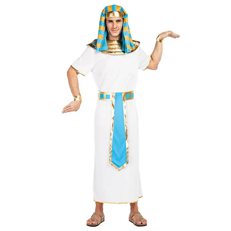 Déguisement pharaon à coiffe rayée turquoise
